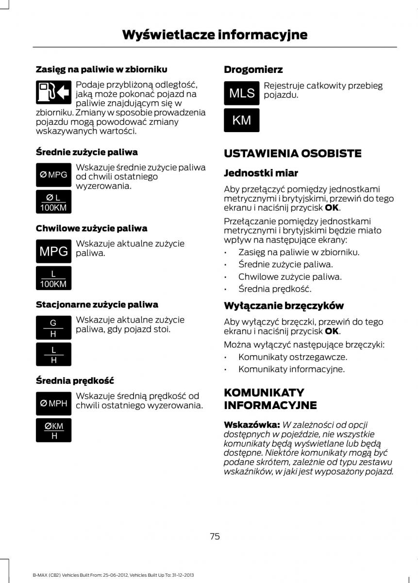 Ford B Max instrukcja obslugi / page 77