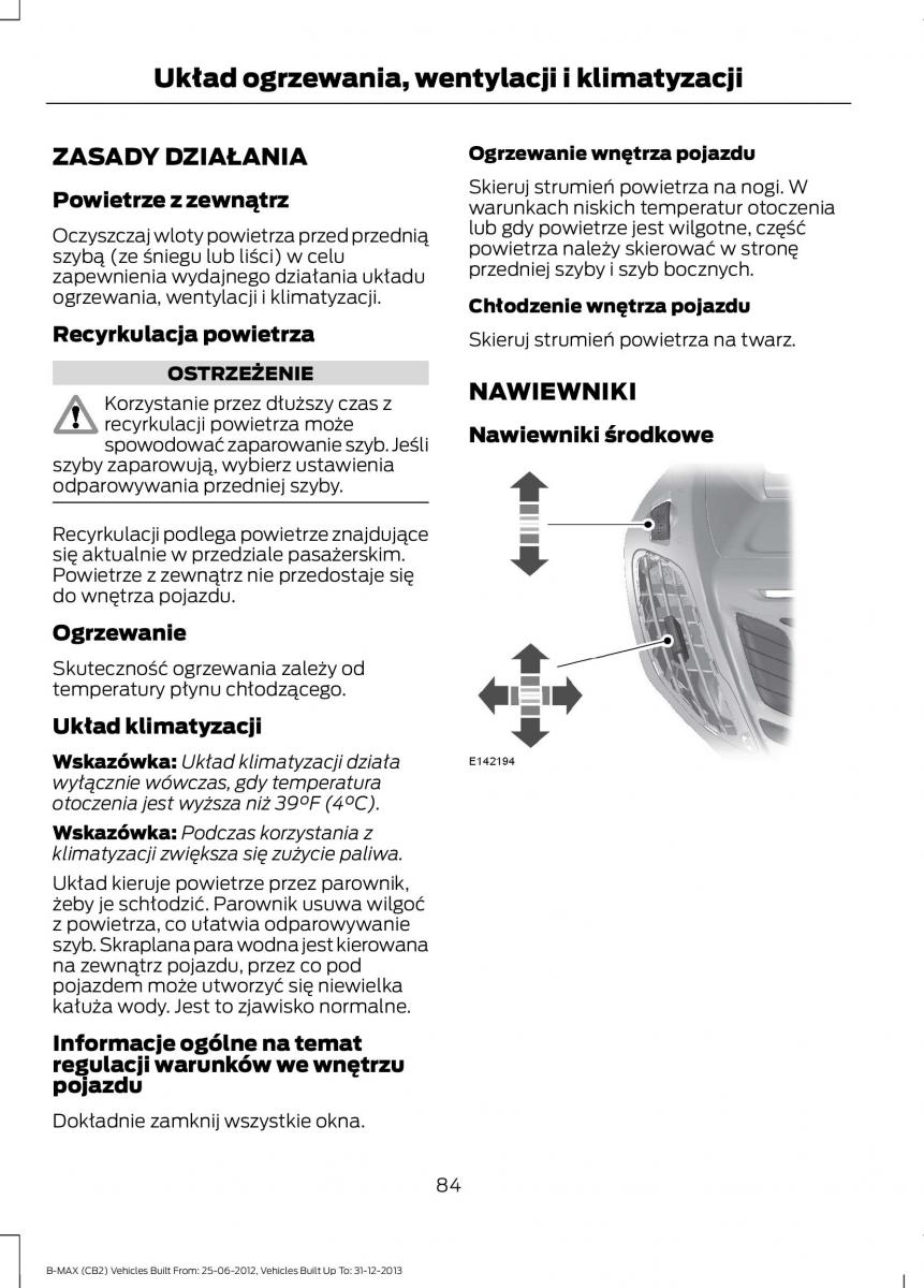 Ford B Max instrukcja obslugi / page 86