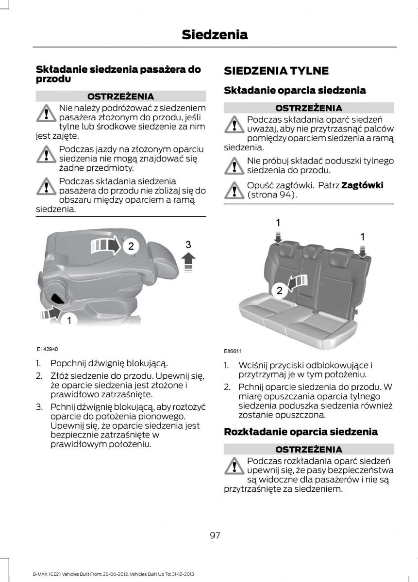 Ford B Max instrukcja obslugi / page 99