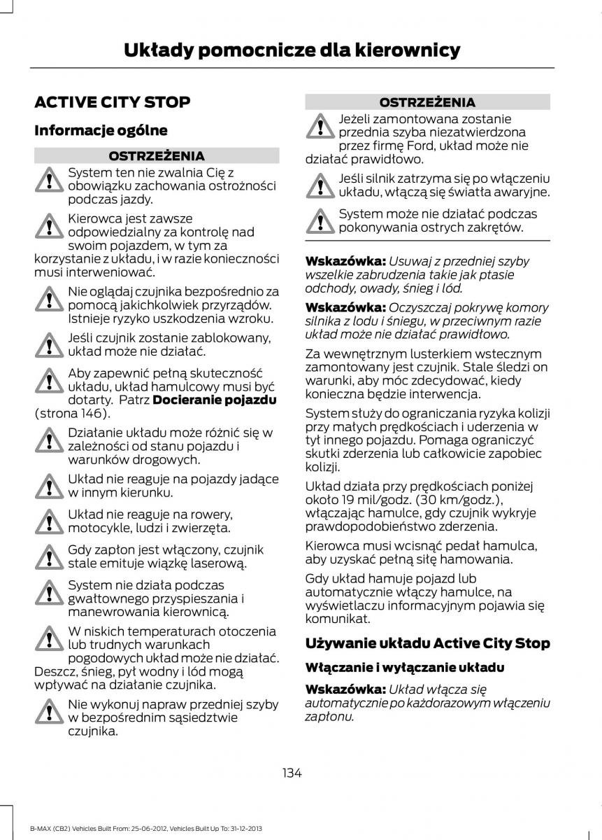 Ford B Max instrukcja obslugi / page 136