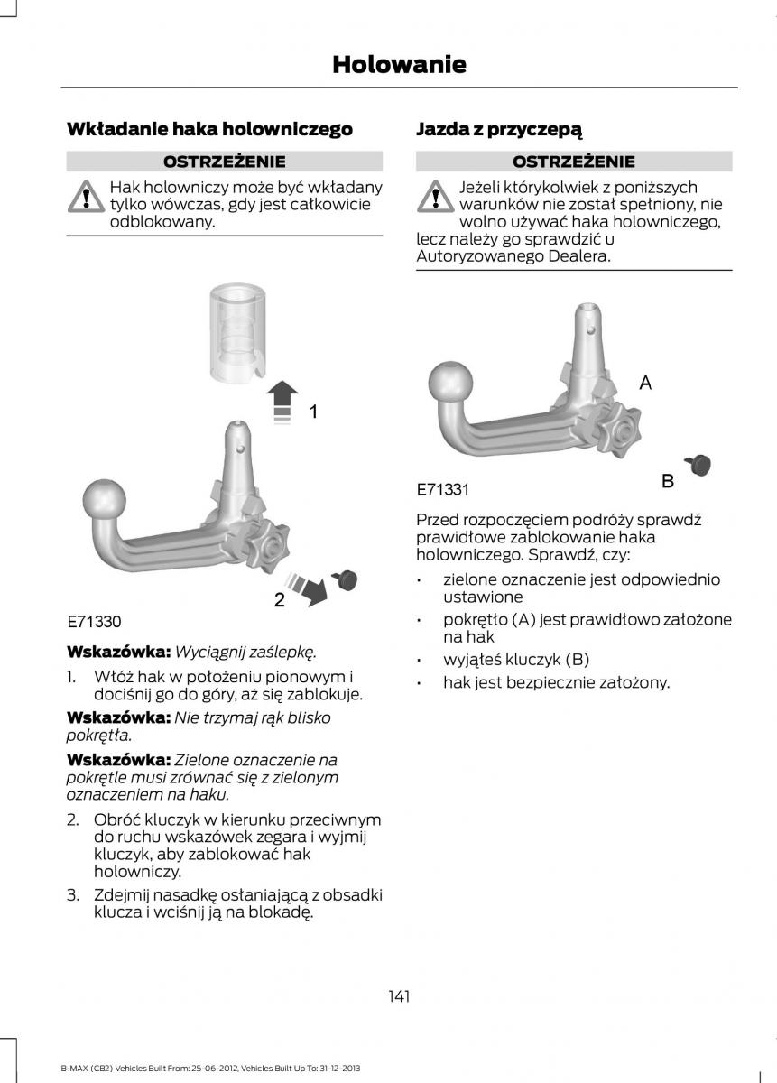 Ford B Max instrukcja obslugi / page 143