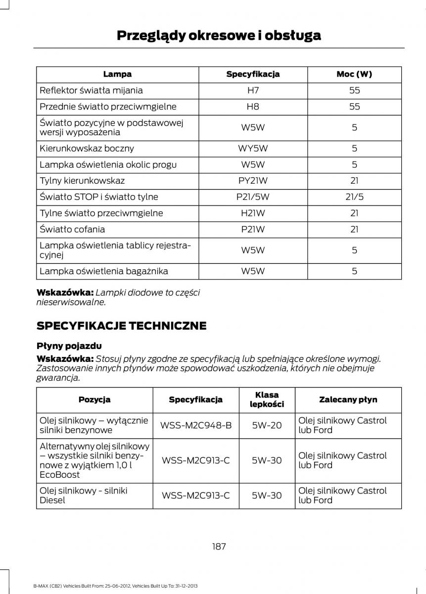 Ford B Max instrukcja obslugi / page 189