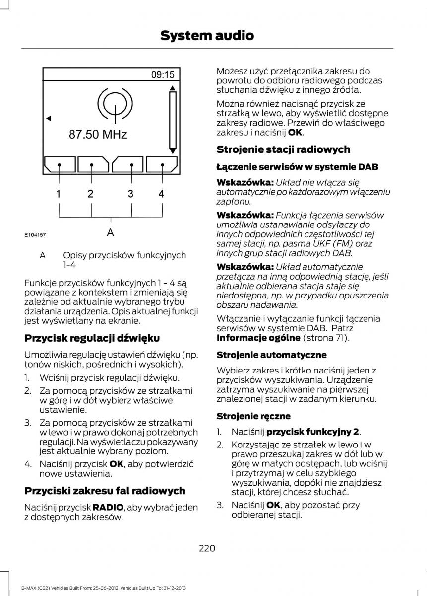 Ford B Max instrukcja obslugi / page 222