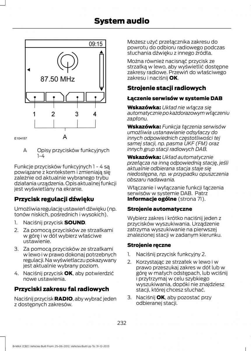 Ford B Max instrukcja obslugi / page 234