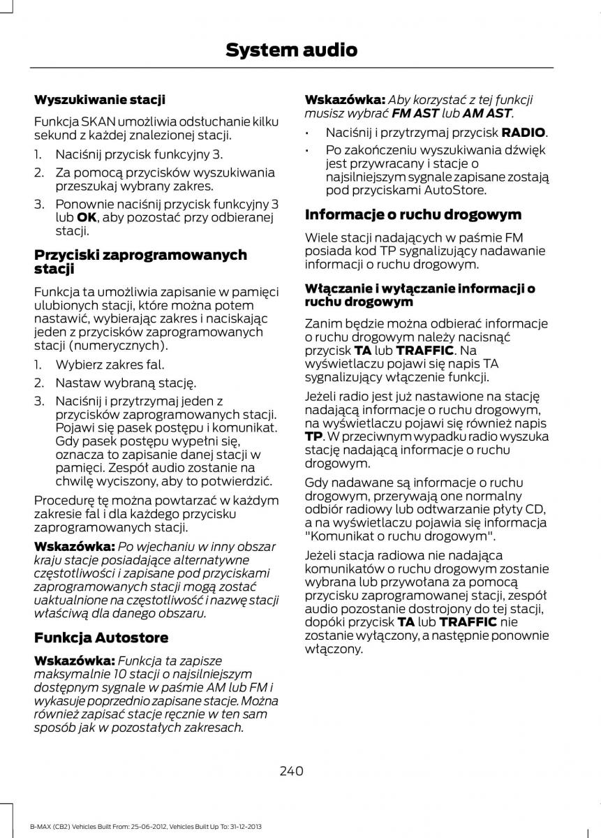 Ford B Max instrukcja obslugi / page 242