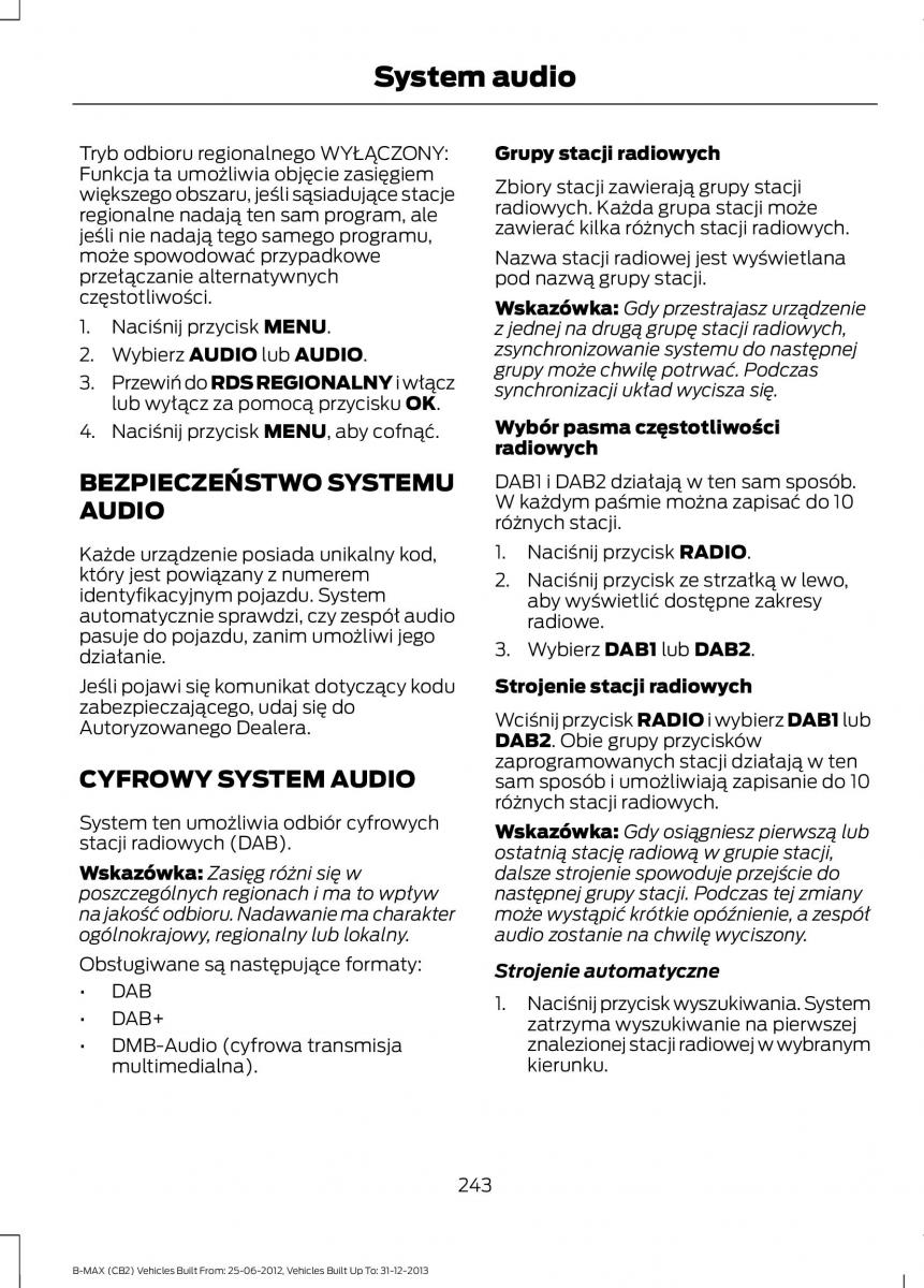 Ford B Max instrukcja obslugi / page 245