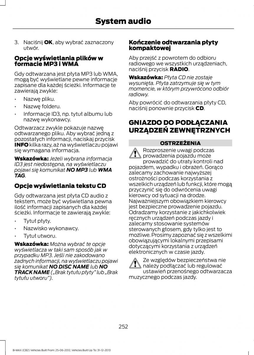 Ford B Max instrukcja obslugi / page 254