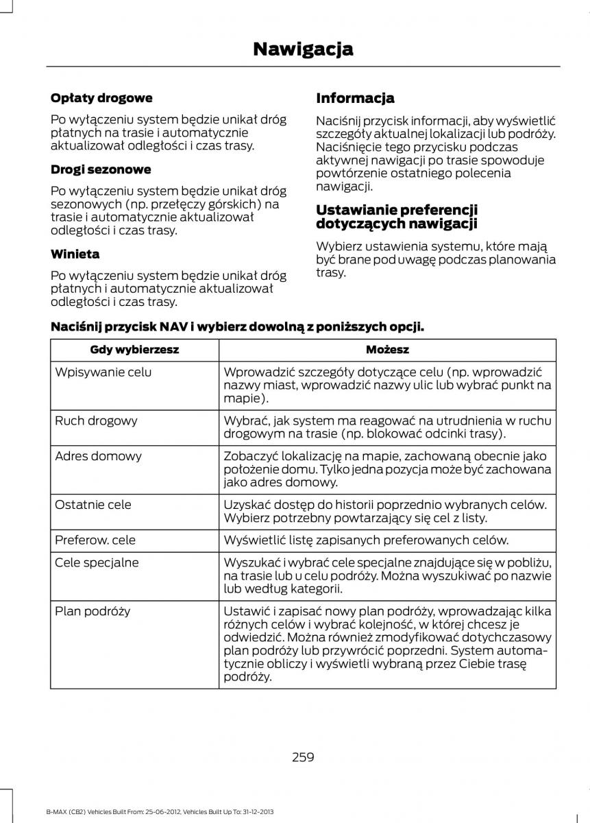 Ford B Max instrukcja obslugi / page 261