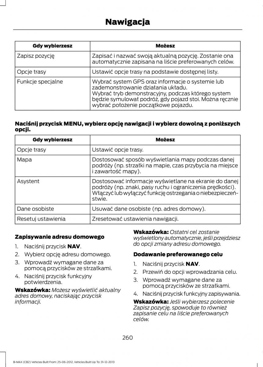 Ford B Max instrukcja obslugi / page 262