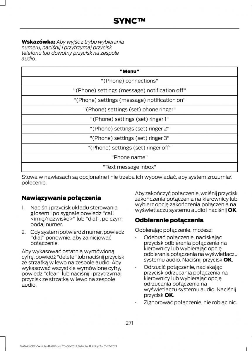 Ford B Max instrukcja obslugi / page 273