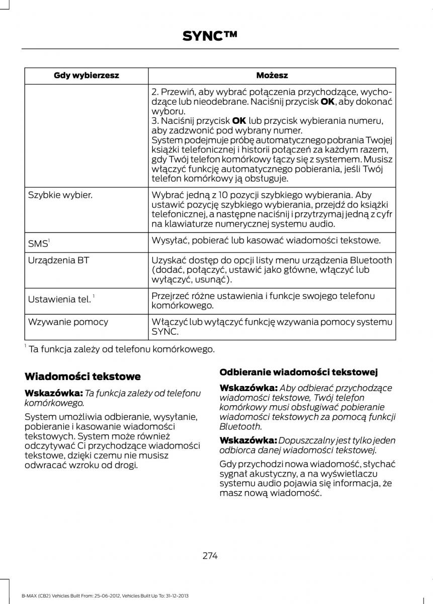 Ford B Max instrukcja obslugi / page 276