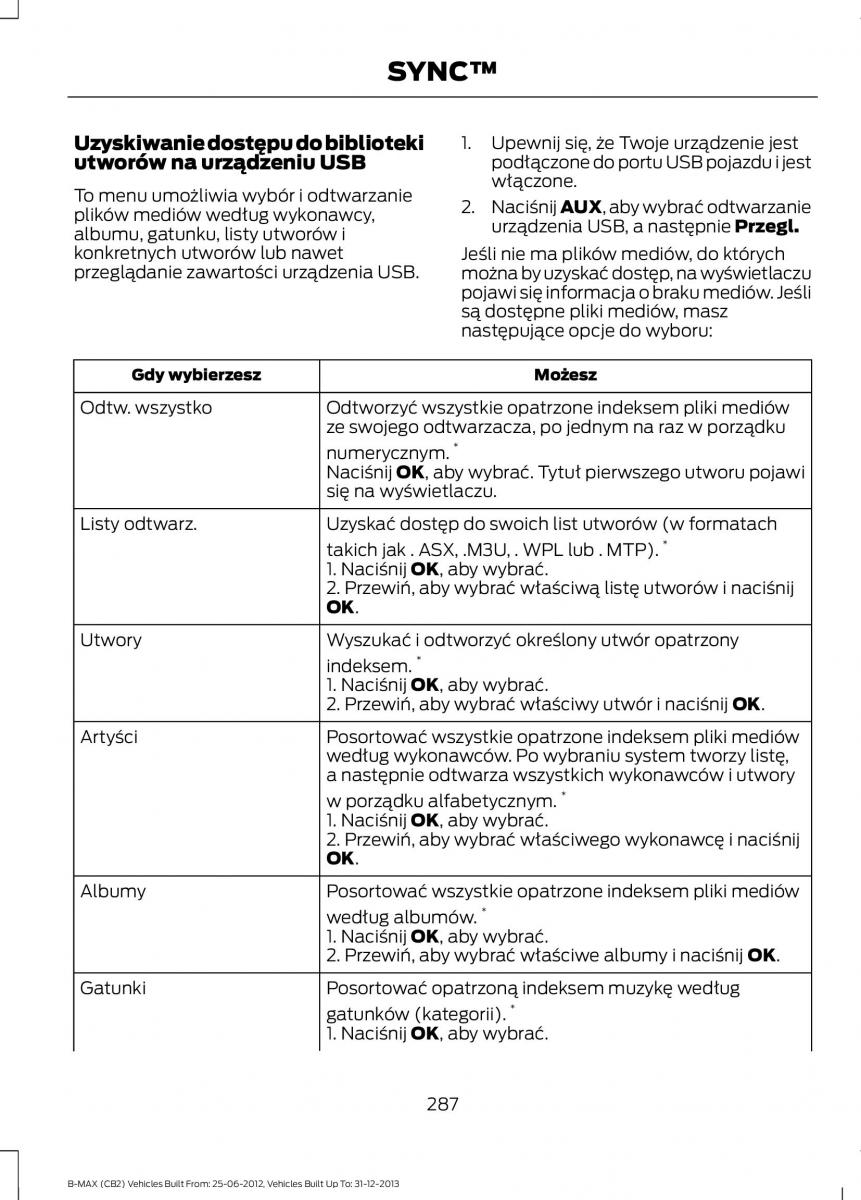 Ford B Max instrukcja obslugi / page 289