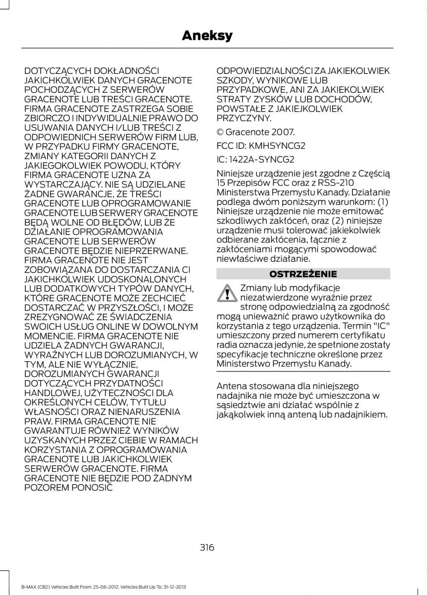 Ford B Max instrukcja obslugi / page 318