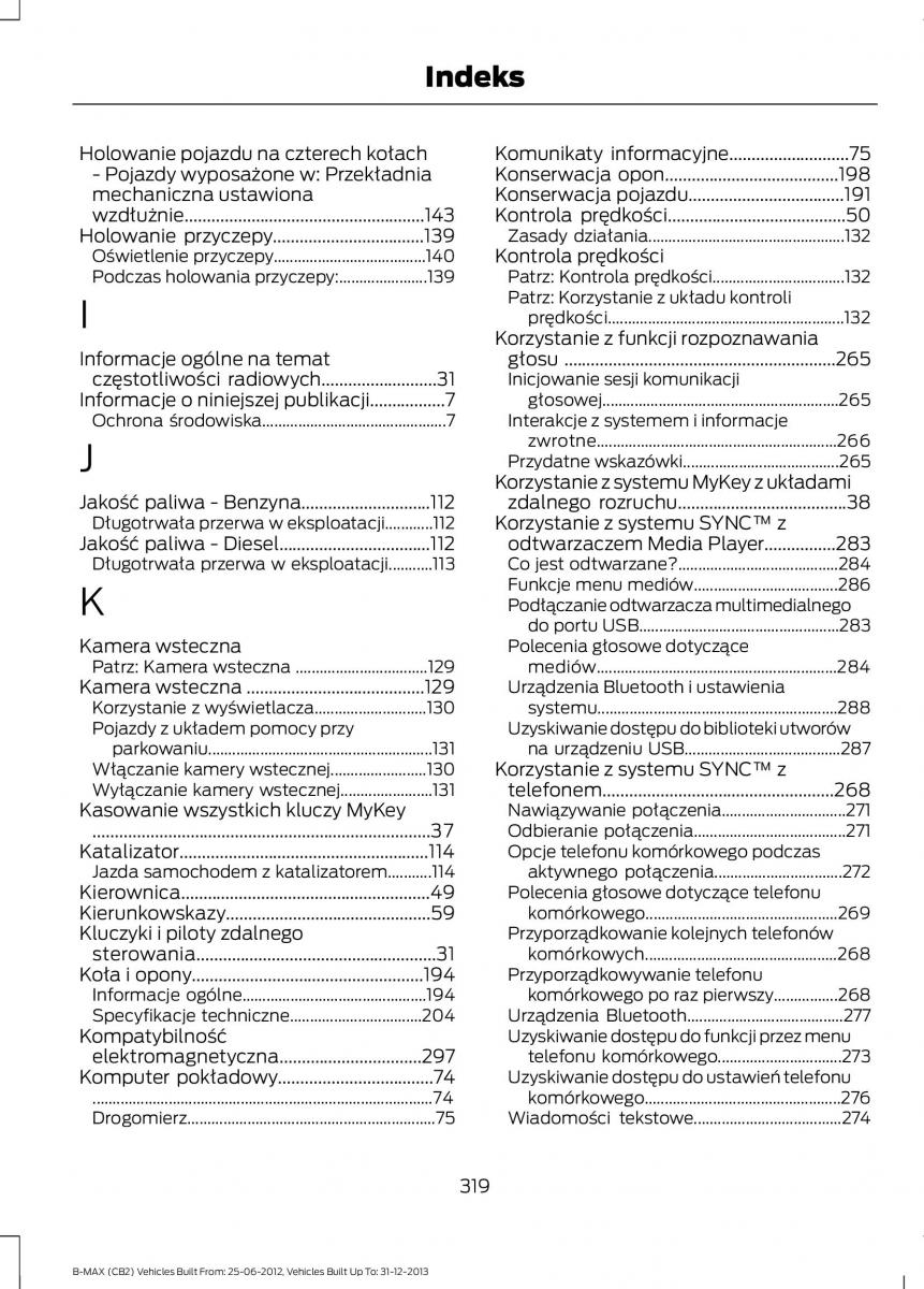 Ford B Max instrukcja obslugi / page 321