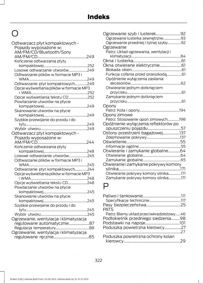 Ford B Max instrukcja obslugi / page 324