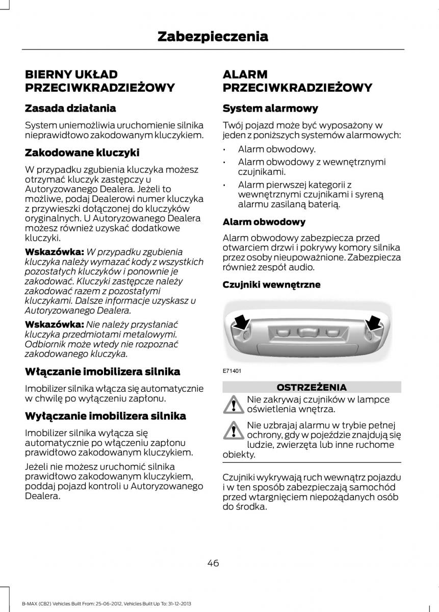 Ford B Max instrukcja obslugi / page 48