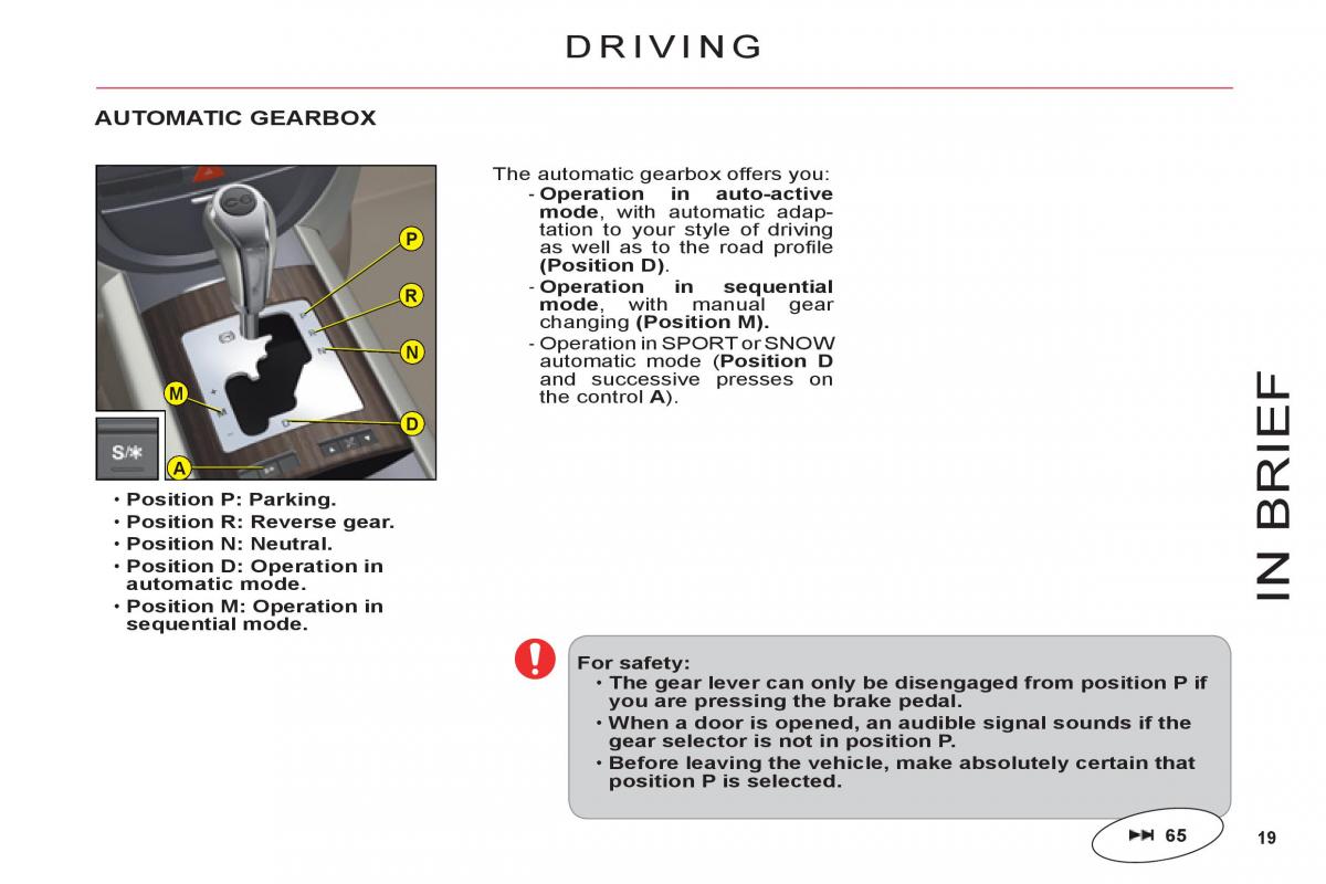 Citroen C6 owners manual / page 21