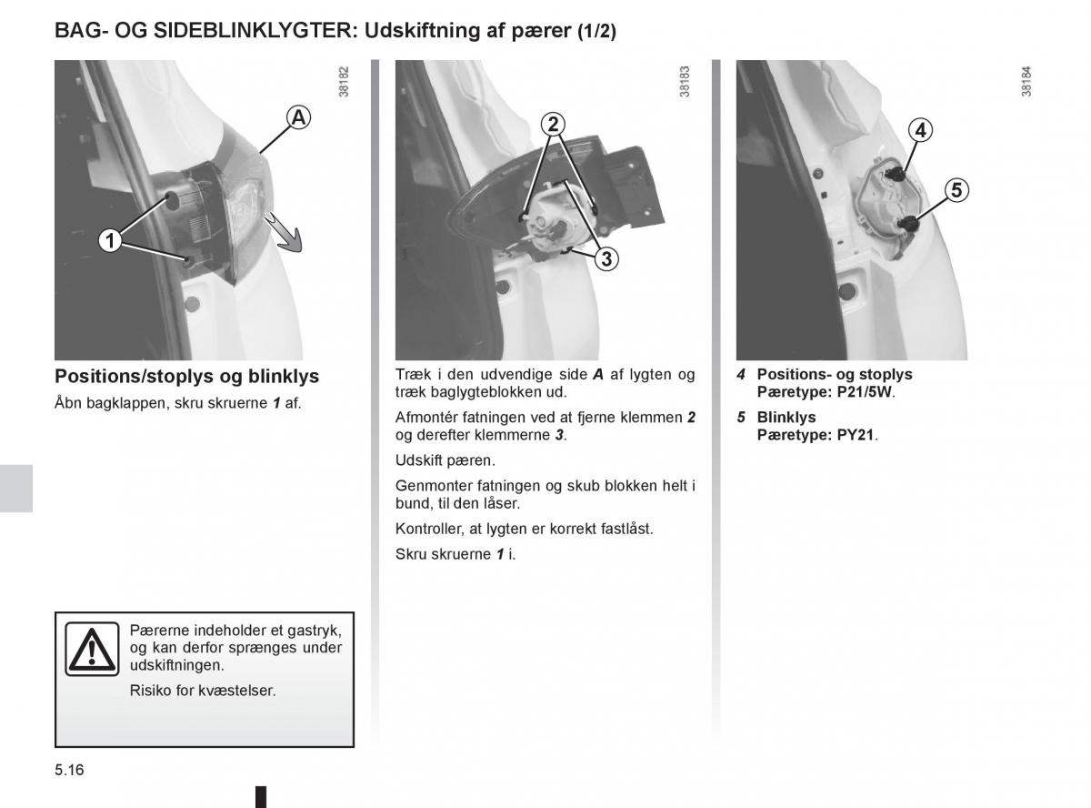 Renault Captur Bilens instruktionsbog / page 186