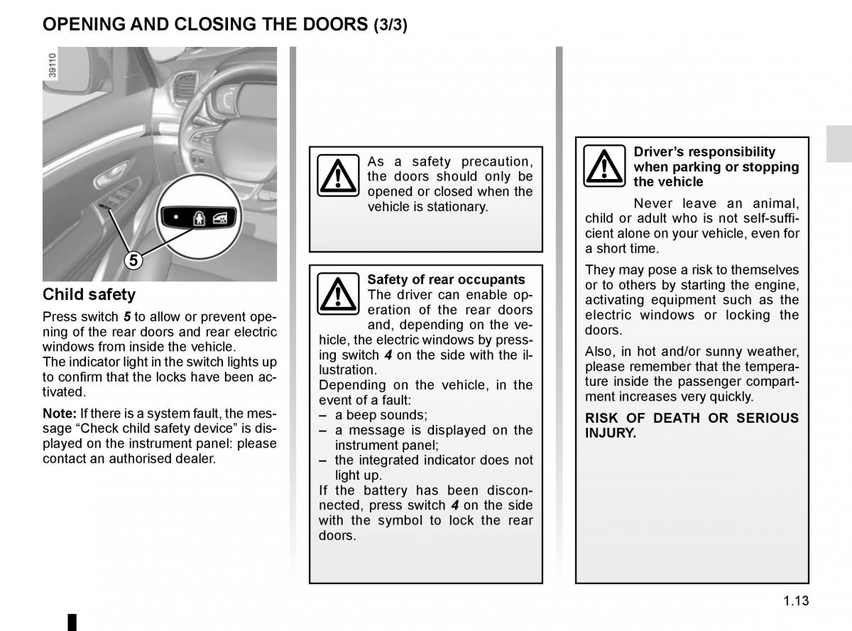 Renault Espace V 5 owners manual / page 19