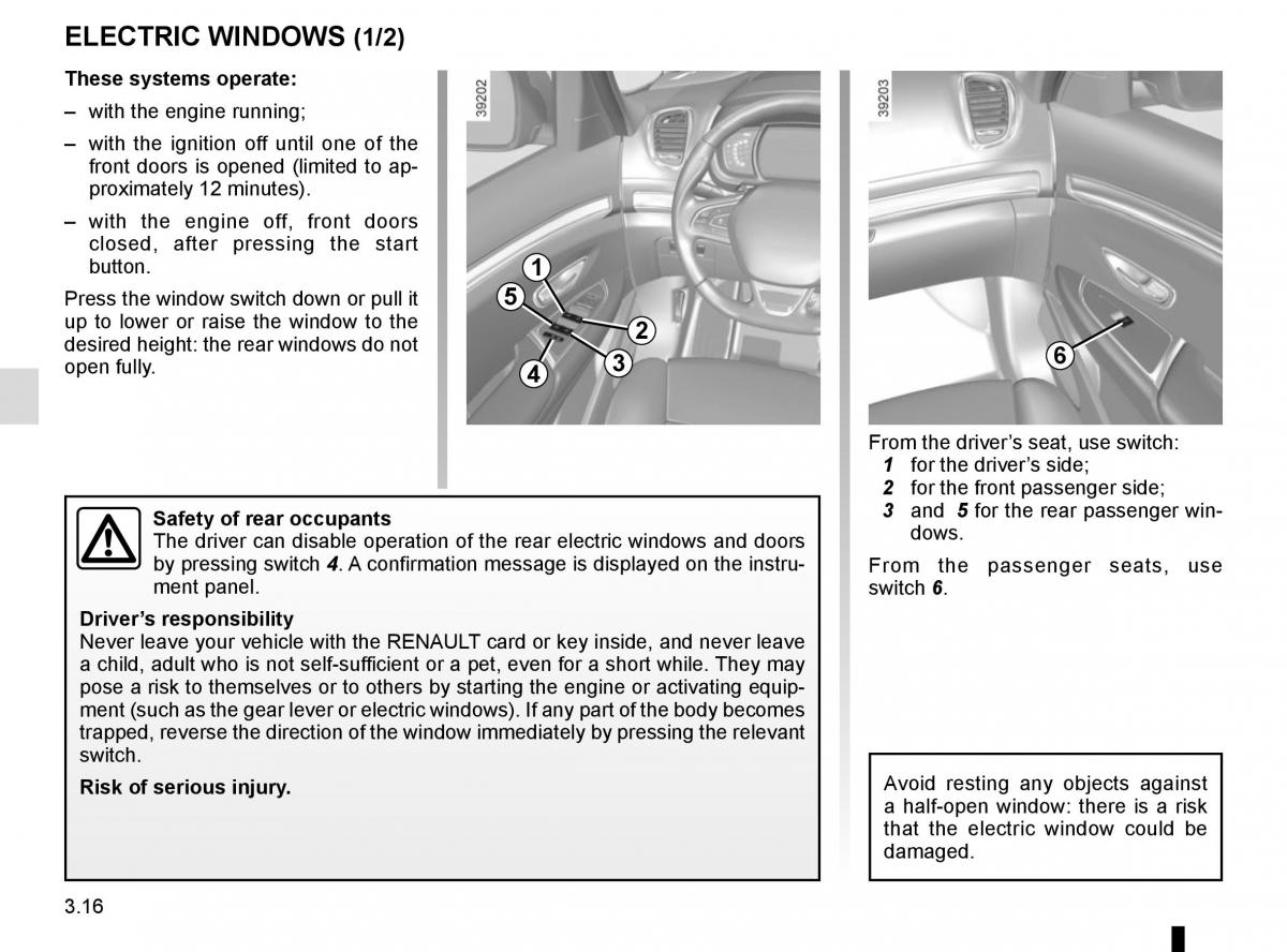 Renault Espace V 5 owners manual / page 204