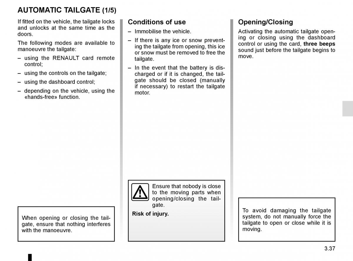 Renault Espace V 5 owners manual / page 225