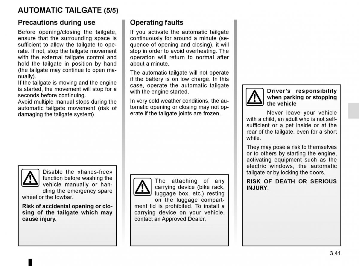 Renault Espace V 5 owners manual / page 229