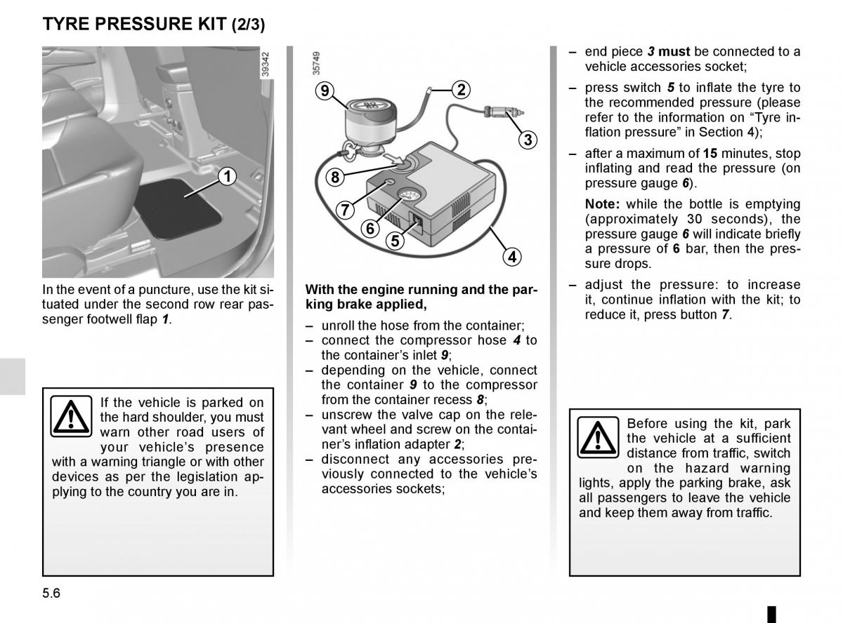 Renault Espace V 5 owners manual / page 262