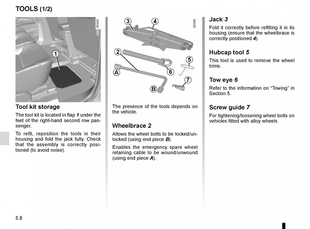 Renault Espace V 5 owners manual / page 264