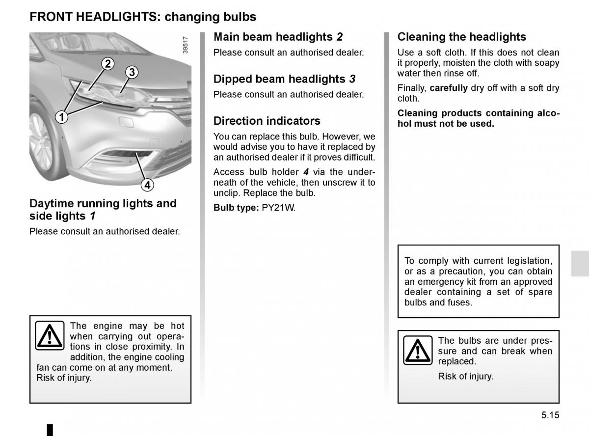 Renault Espace V 5 owners manual / page 271