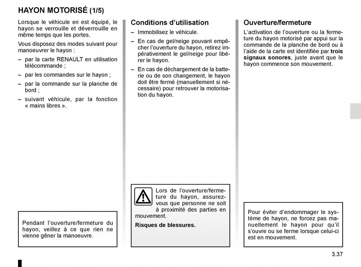 Renault Espace V 5 manuel du proprietaire / page 225