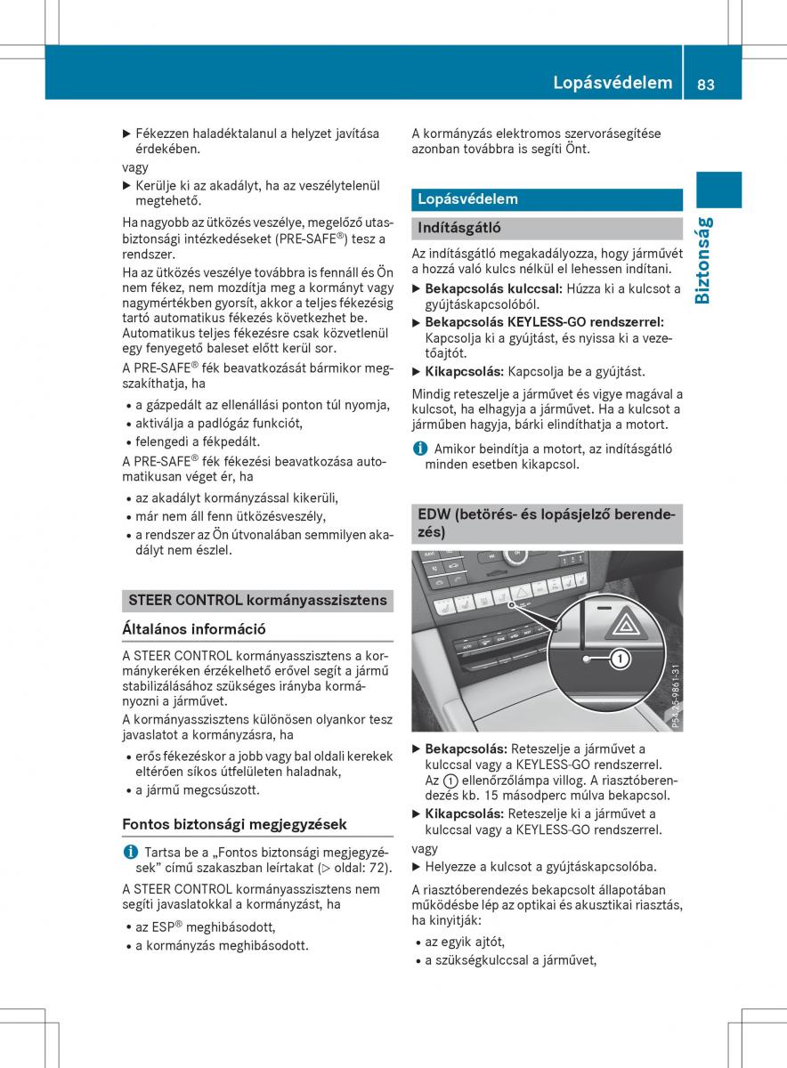 Mercedes E Class W212 Kezelesi utmutato / page 85