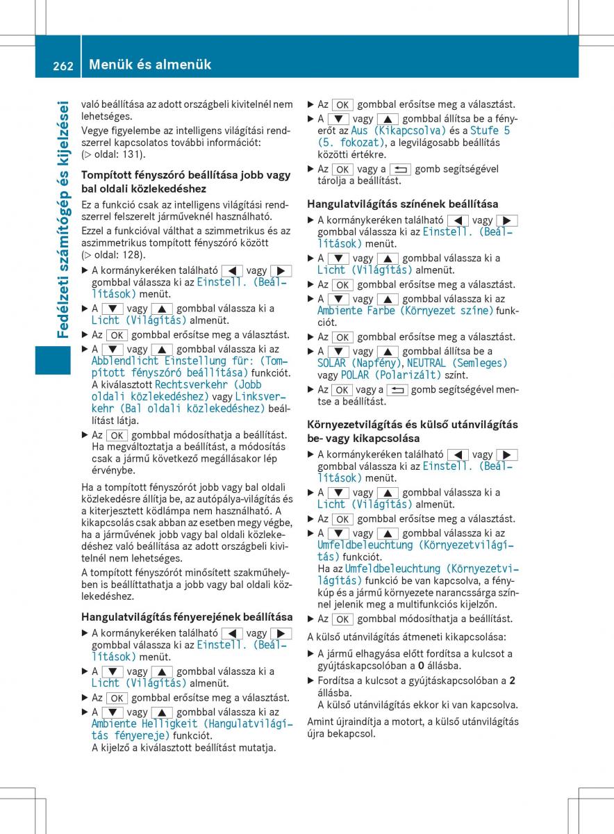 Mercedes E Class W212 Kezelesi utmutato / page 264