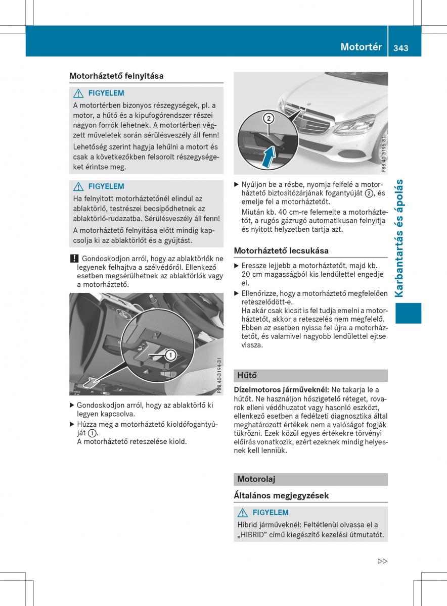 Mercedes E Class W212 Kezelesi utmutato / page 345