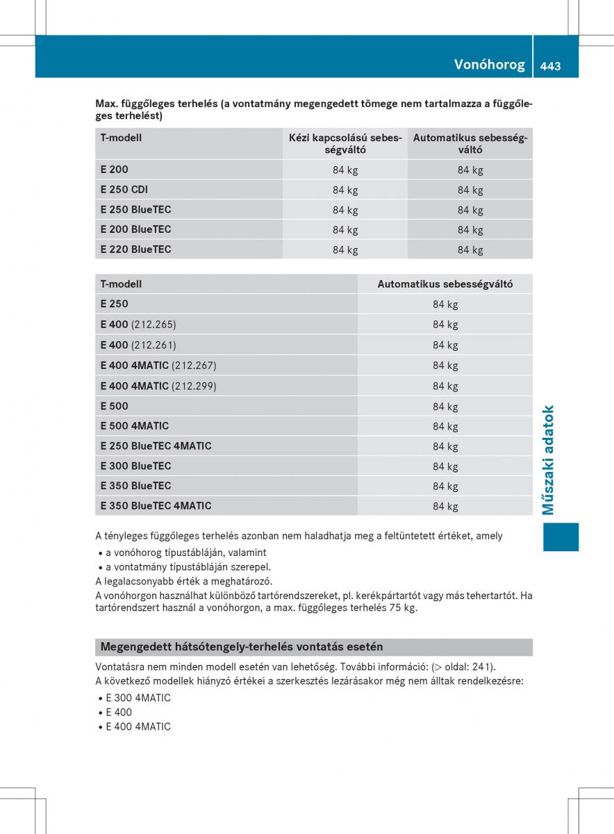 Mercedes E Class W212 Kezelesi utmutato / page 445