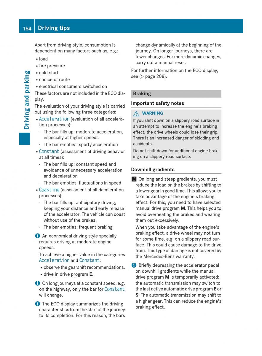 Mercedes GLA W212 X156 owners manual / page 166