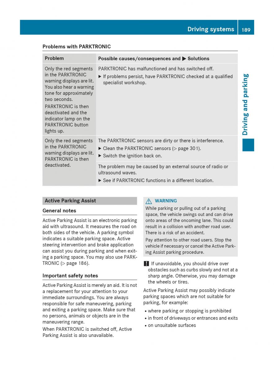 Mercedes GLA W212 X156 owners manual / page 191