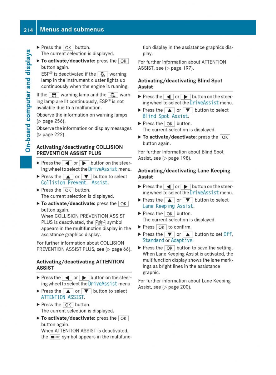 Mercedes GLA W212 X156 owners manual / page 216