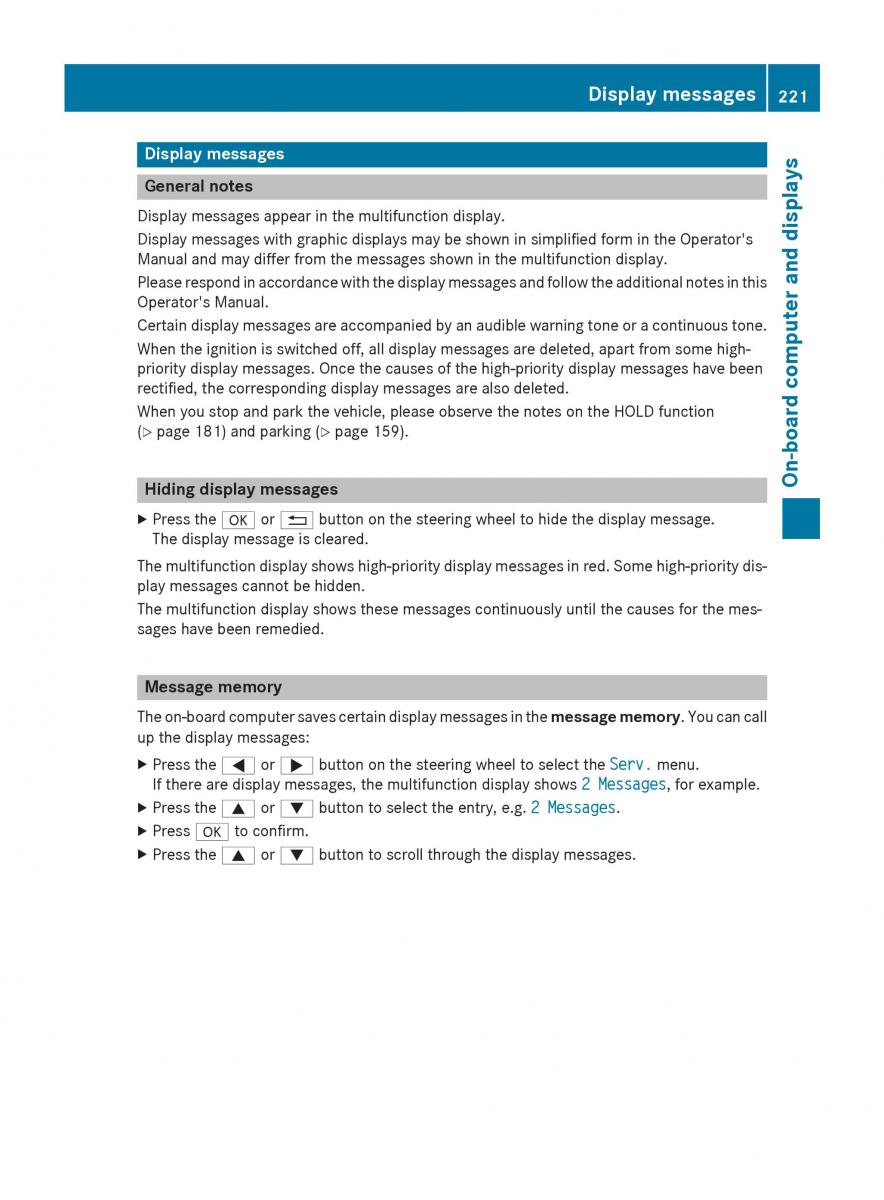 Mercedes GLA W212 X156 owners manual / page 223