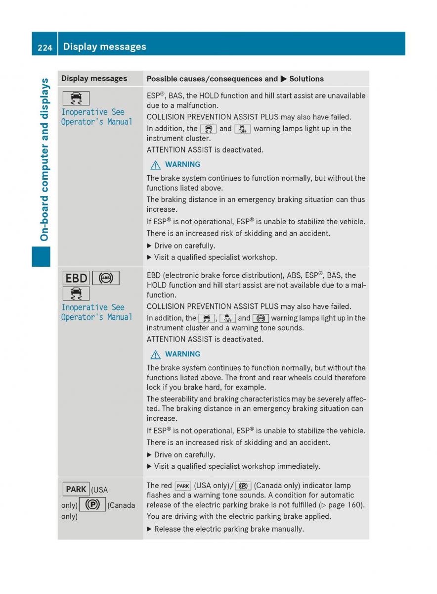 Mercedes GLA W212 X156 owners manual / page 226