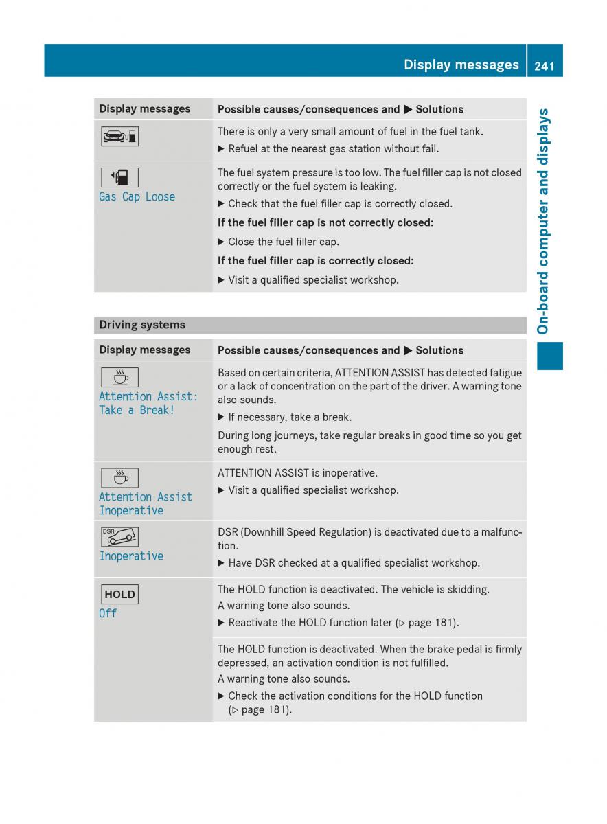 Mercedes GLA W212 X156 owners manual / page 243