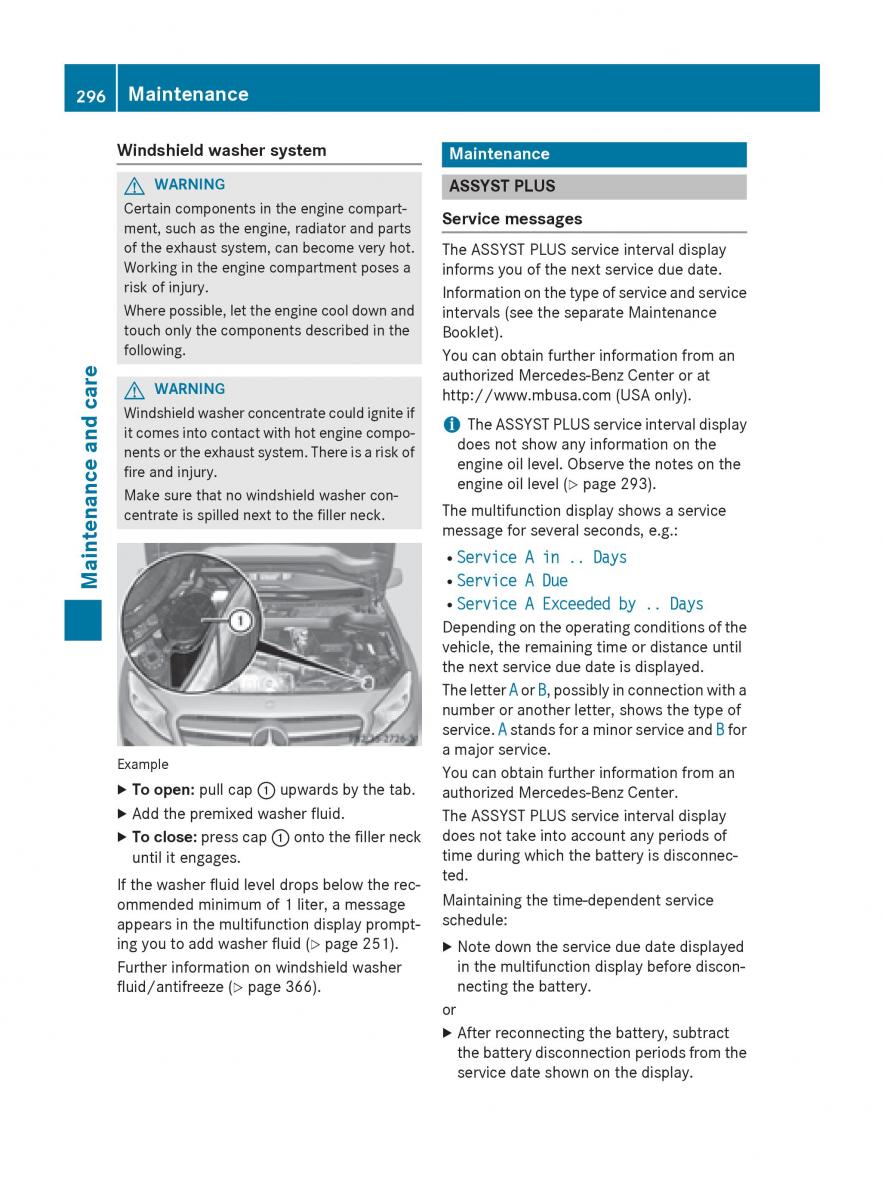 Mercedes GLA W212 X156 owners manual / page 298