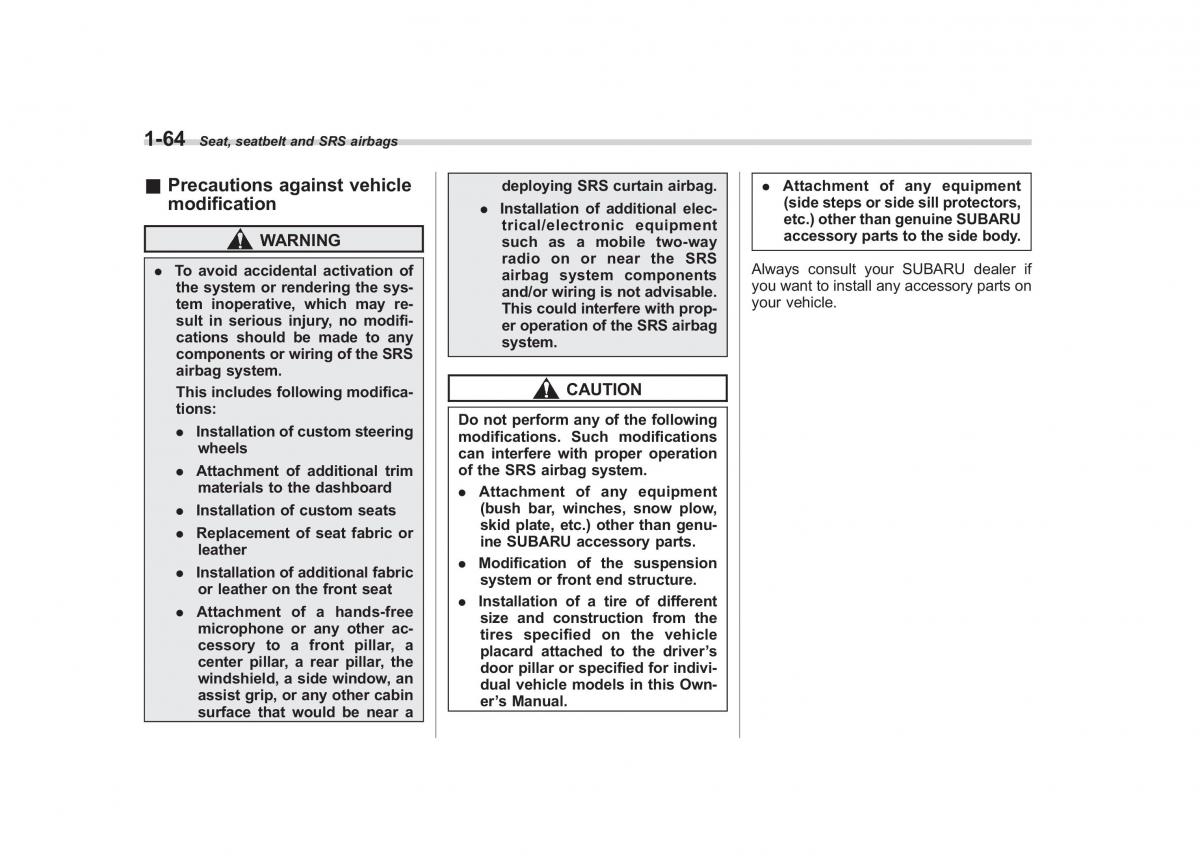 Subaru Outback Legacy III 3 owners manual / page 89