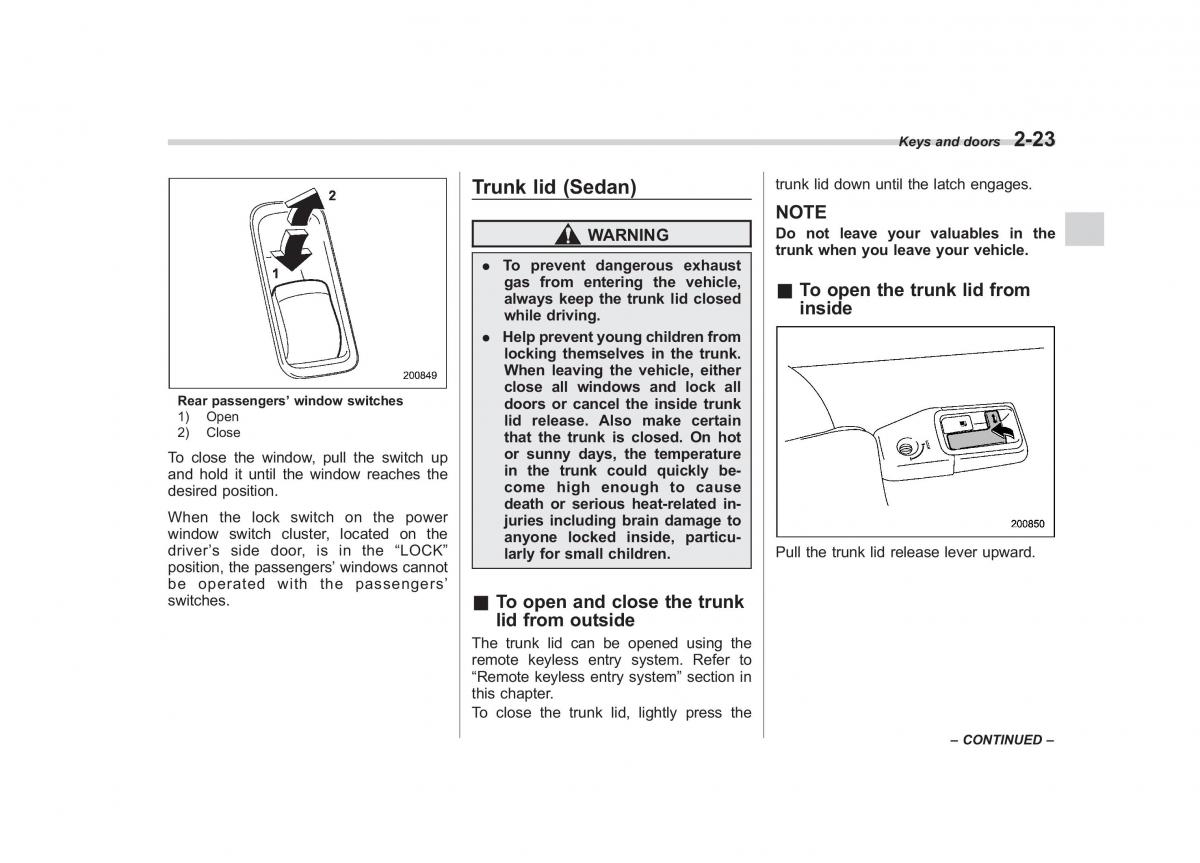 Subaru Outback Legacy III 3 owners manual / page 112