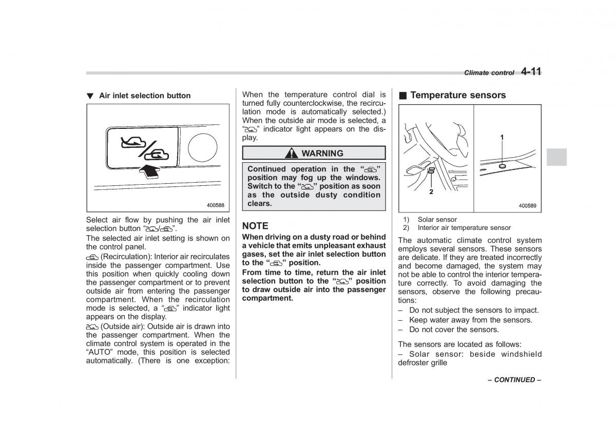 Subaru Outback Legacy III 3 owners manual / page 189