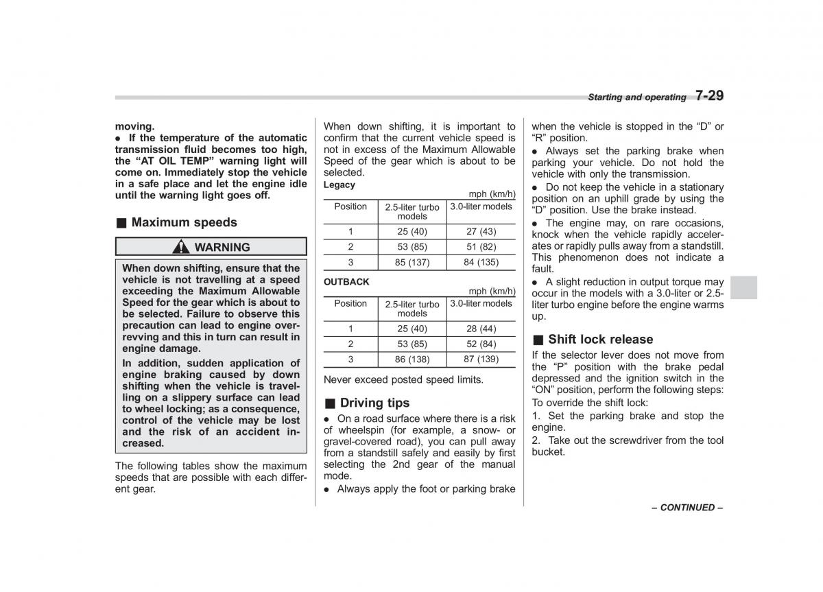 Subaru Outback Legacy III 3 owners manual / page 270