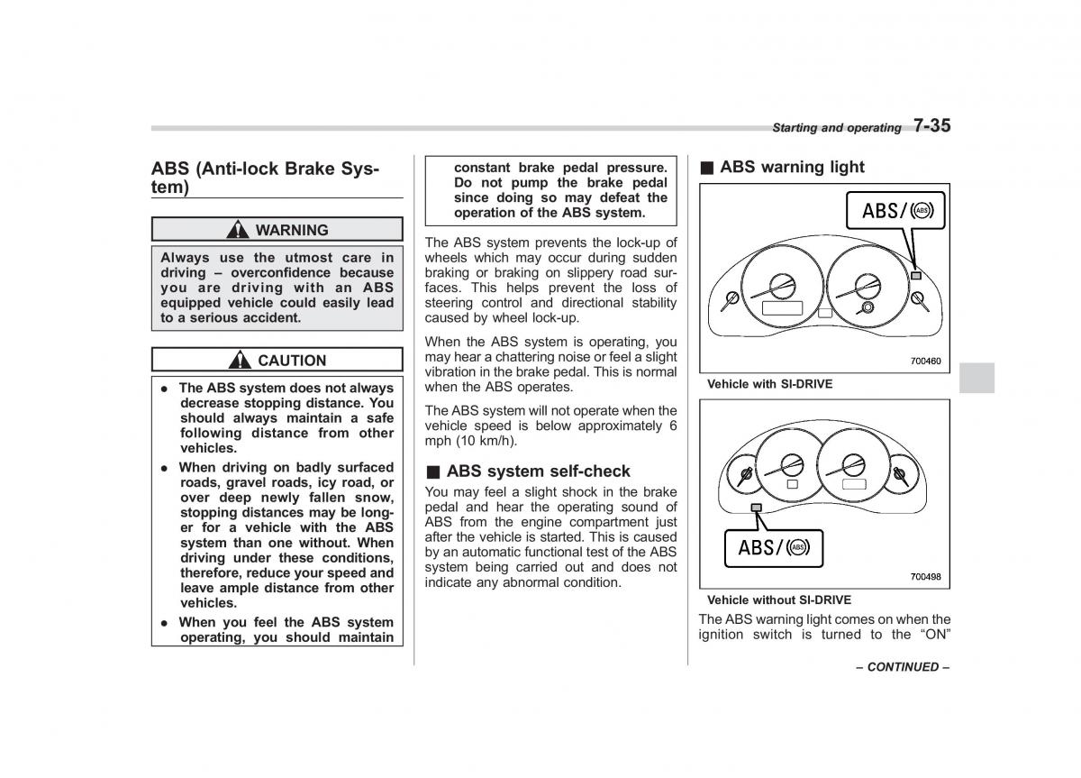 Subaru Outback Legacy III 3 owners manual / page 276