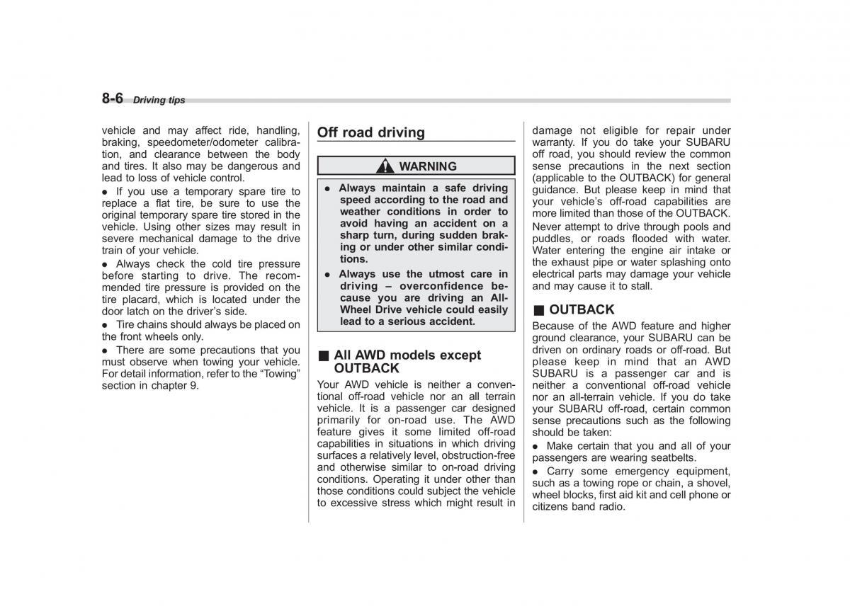 Subaru Outback Legacy III 3 owners manual / page 297