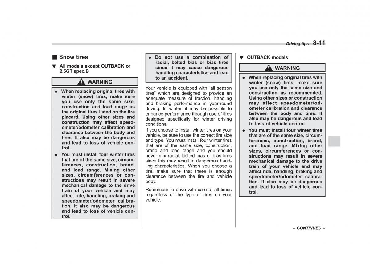 Subaru Outback Legacy III 3 owners manual / page 302