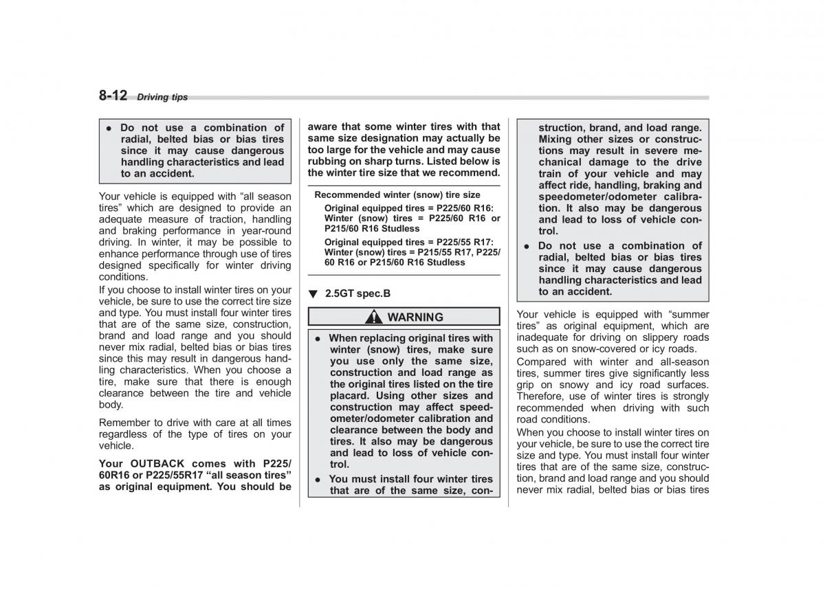 Subaru Outback Legacy III 3 owners manual / page 303