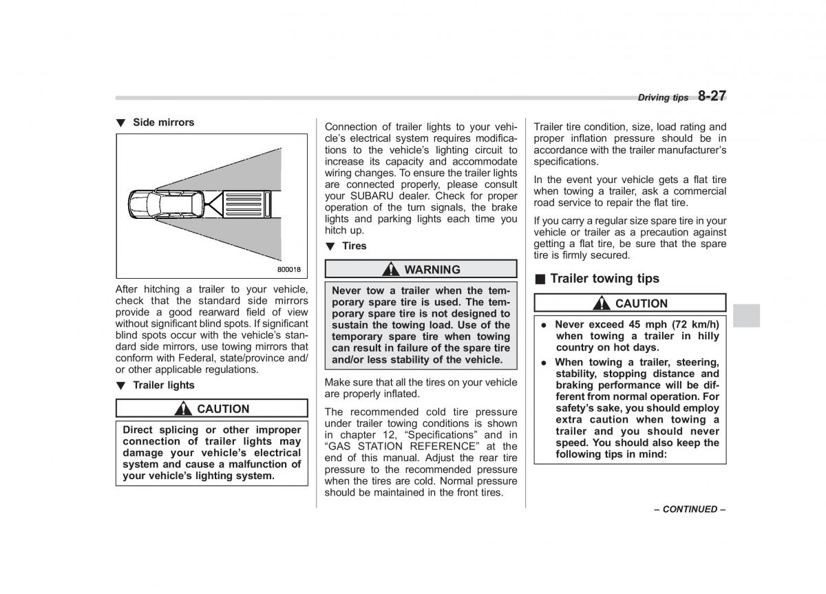 Subaru Outback Legacy III 3 owners manual / page 318